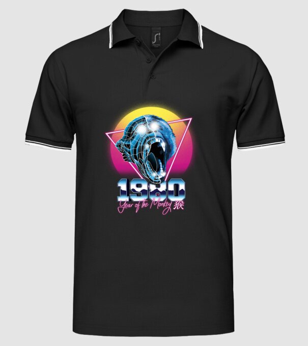 1980 Year of the Monkey model negru pe tricou