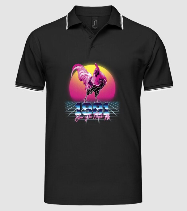 1981 Year of the Rooster model negru pe tricou