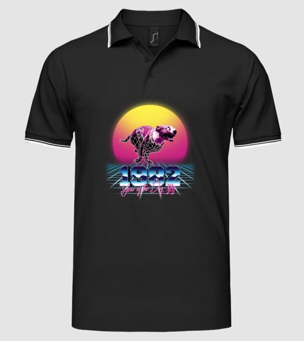 1982 Year of the Dog model negru pe tricou