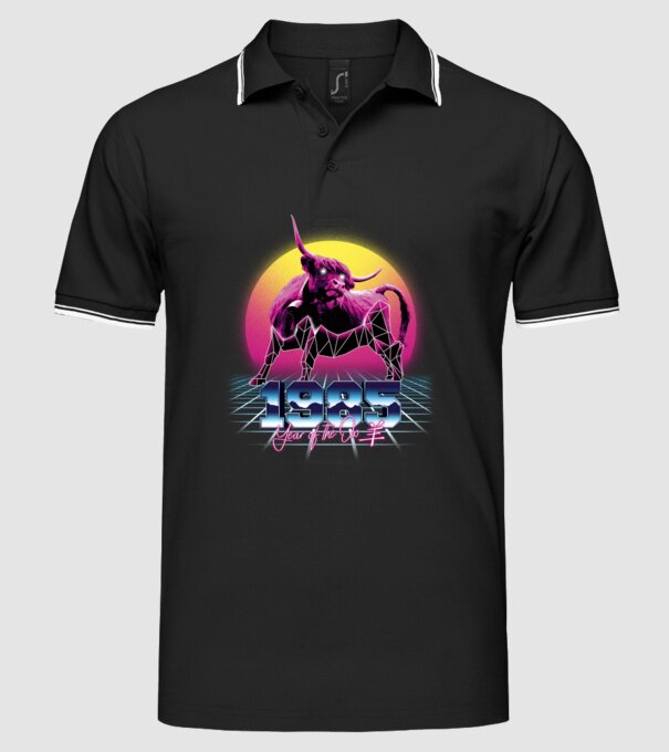 1985 Year of the Ox model negru pe tricou
