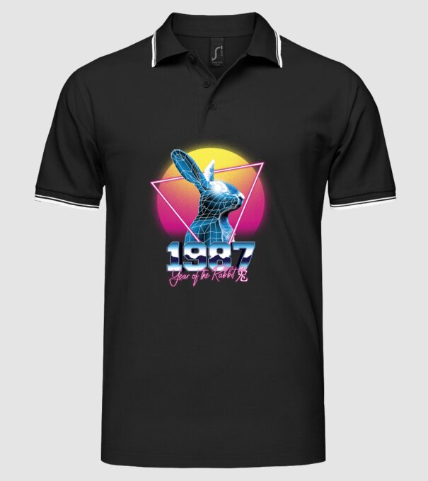 1987 Year of the Rabbit model negru pe tricou