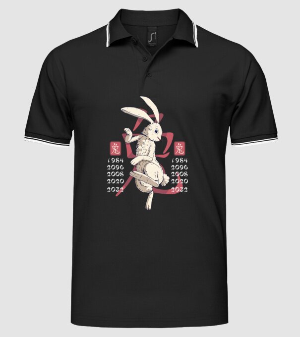Year of the Rabbit model negru pe tricou