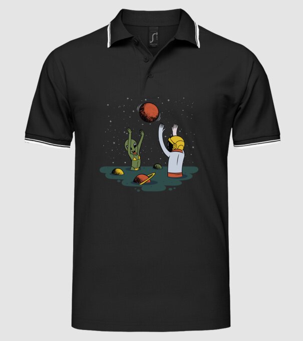 Alien și astronaut joc model negru pe tricou