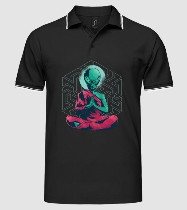 Meditație Alien model negru pe tricou