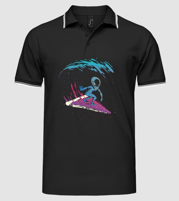 Alien Pizza Surf tricou amuzant model negru pe tricou