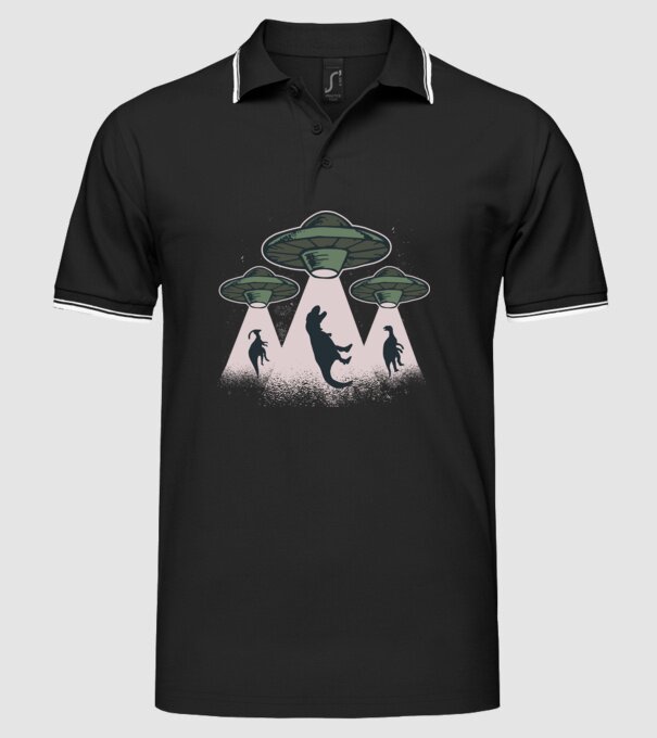 Alien OZN dinozaur model negru pe tricou