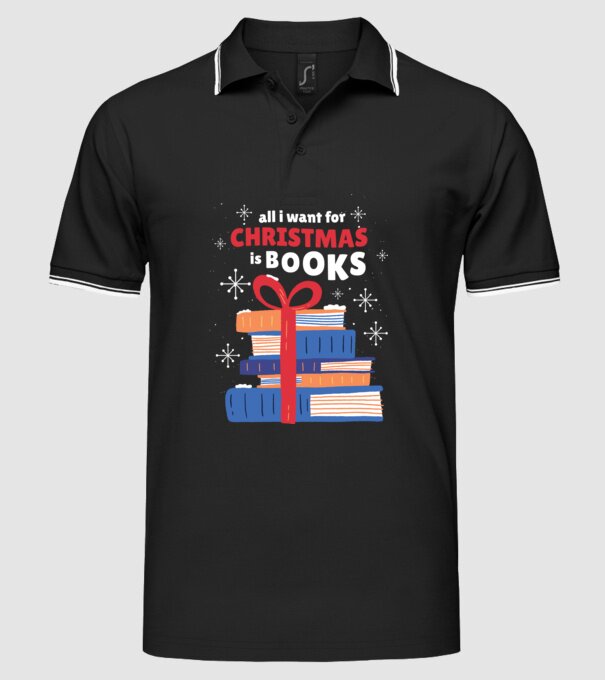 All I want for Christmas is Books tricou cu cărți model negru pe tricou