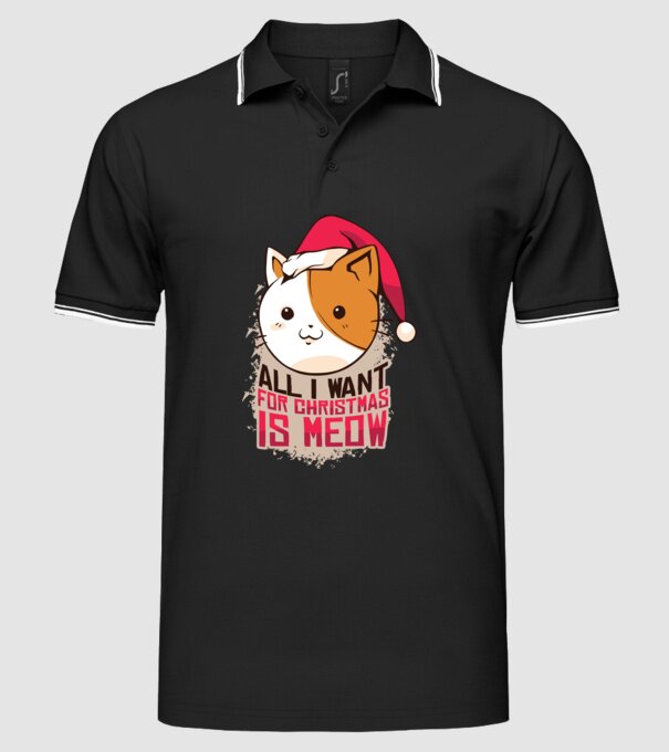 All I want for christmas is MEOW tricou cu pisică model negru pe tricou