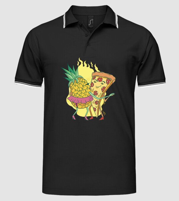 Pizza cu ananas Dragoste model negru pe tricou