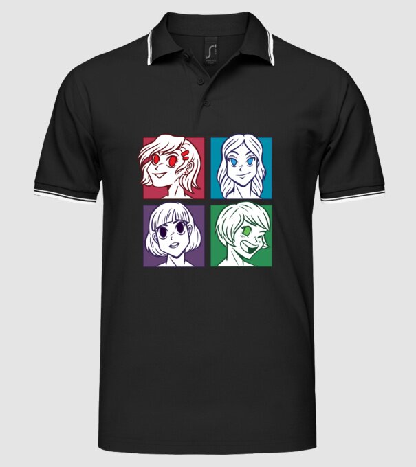 Fețe Anime fată Pop Art model negru pe tricou