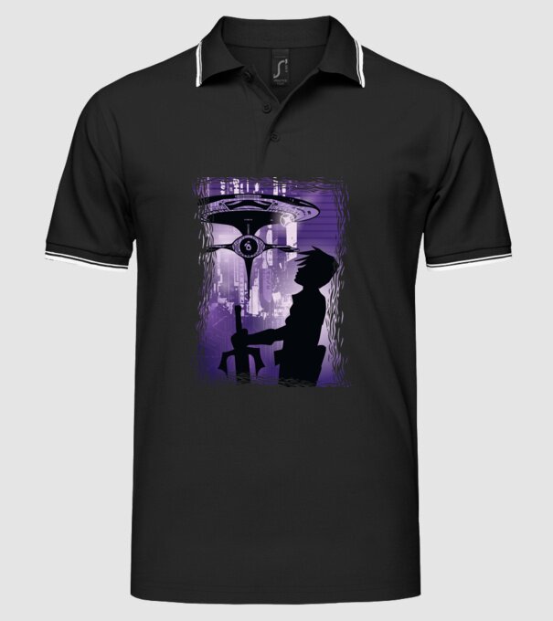 Navă spațială Anime model negru pe tricou