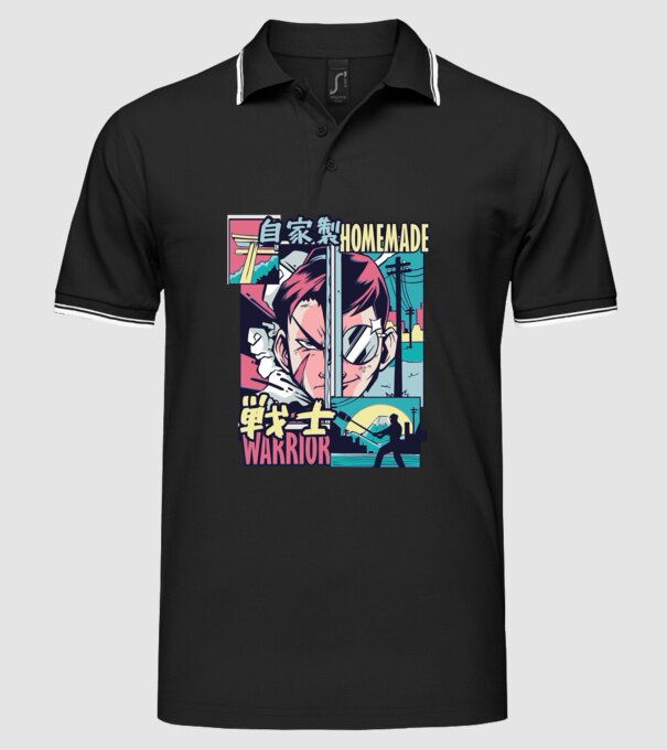 Anime Vaporwave Home Made Warrior model negru pe tricou
