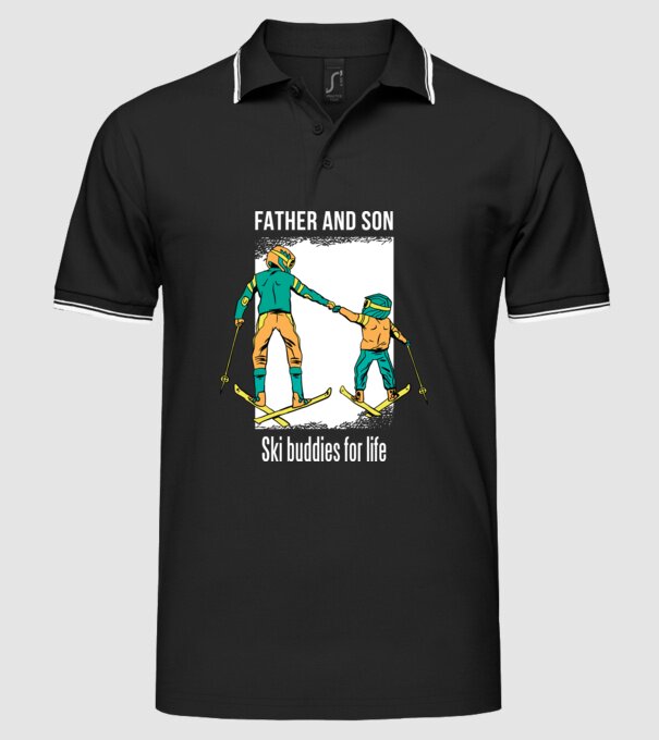 Tată și fiu parteneri de schi pe viață model negru pe tricou