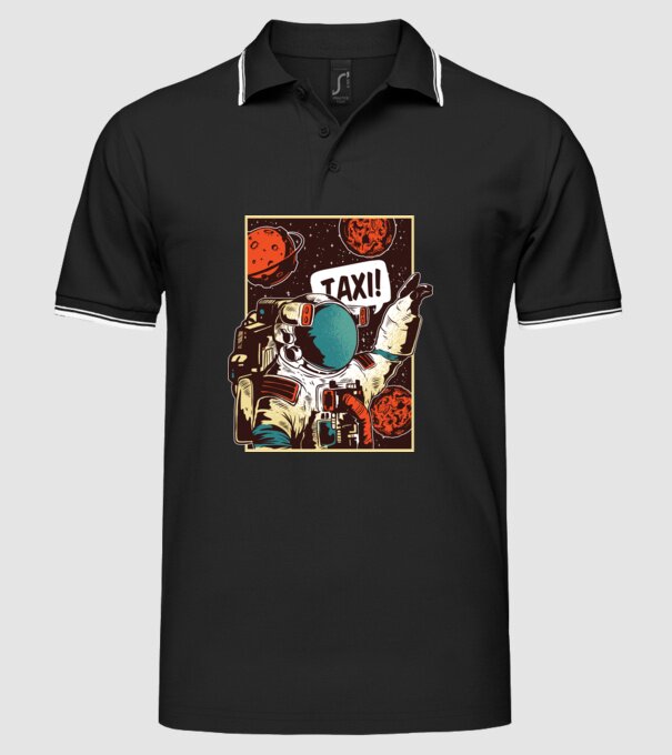 Astronaut Taxi model negru pe tricou