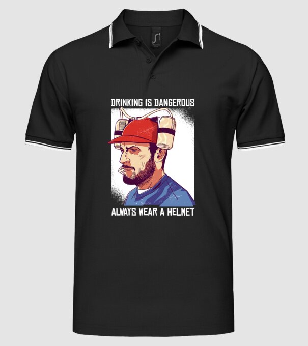 Băutul este periculos, poartă întotdeauna o cască model negru pe tricou