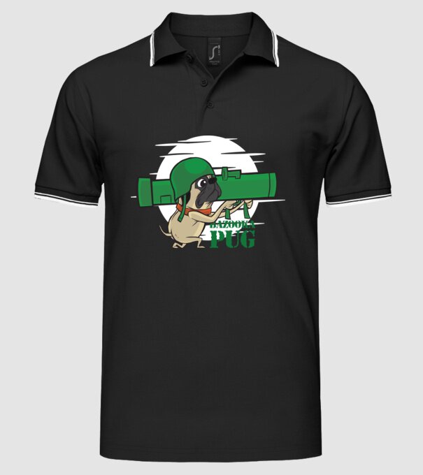 Mops Bazooka model negru pe tricou
