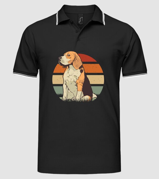 Beagle Retro Sunset model negru pe tricou