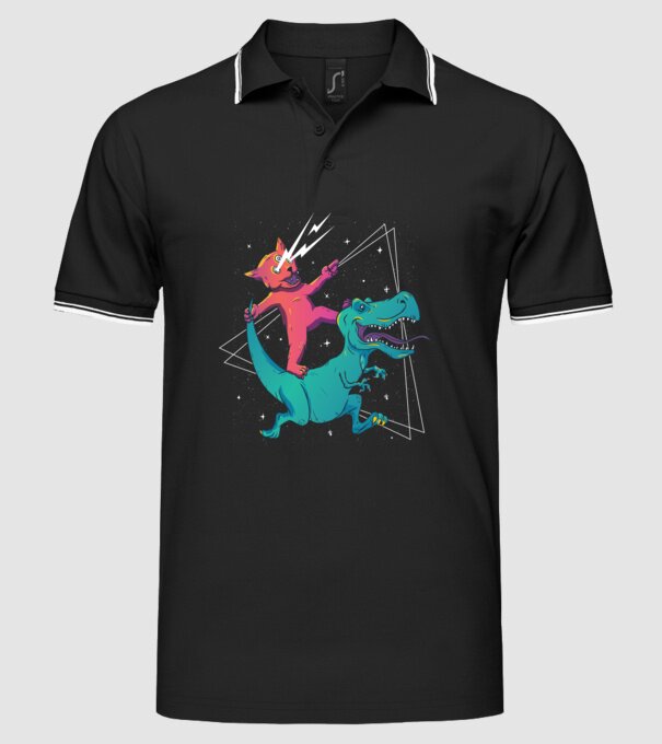Pisică drogată pe dinozaur model negru pe tricou