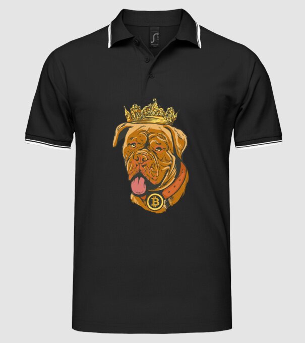 Câine Bitcoin model negru pe tricou