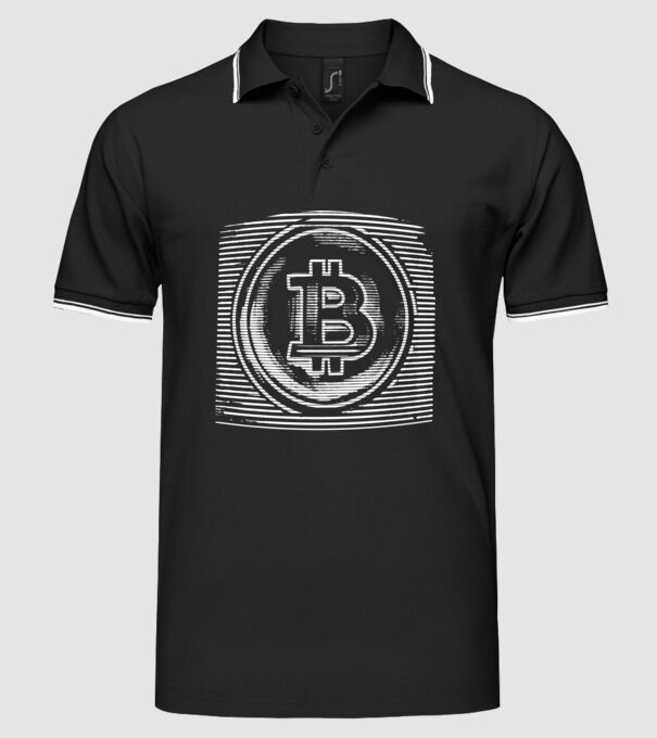 Bitcoin logo model negru pe tricou