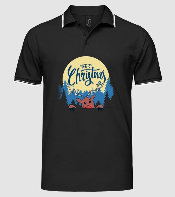Crăciun Fericit Moș Crăciun cu ren model negru pe tricou