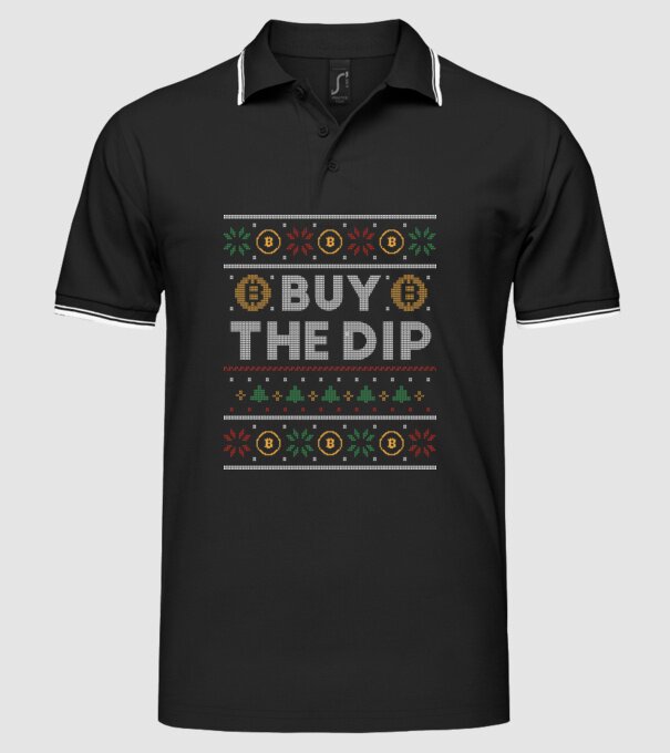Buy the Dip Bitcoin Ugly Sweater model negru pe tricou