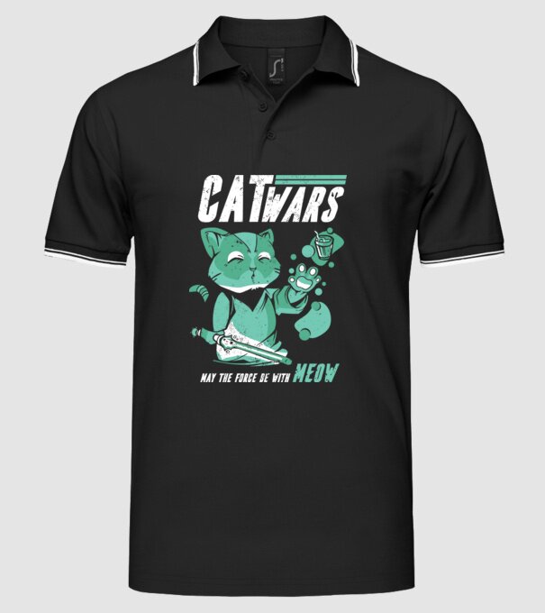 Cat wars - May the force be with meow model negru pe tricou