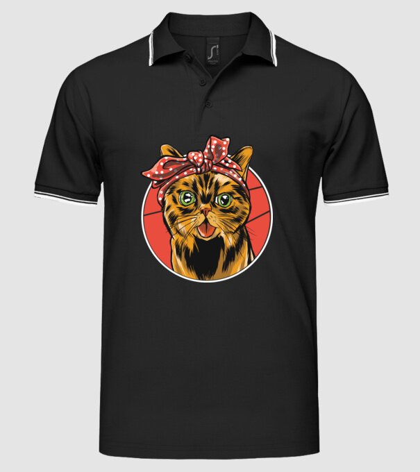 Cap de pisică cu batic model negru pe tricou