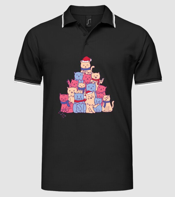 Pom de Crăciun Pisică model negru pe tricou