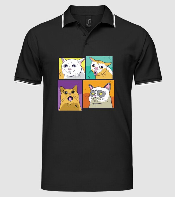 Pisică Meme Pop Art model negru pe tricou