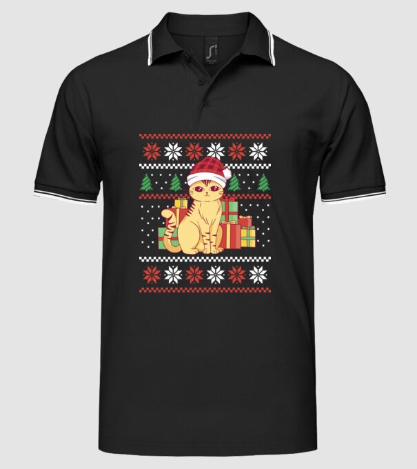 Pulover urât cu pisică model negru pe tricou