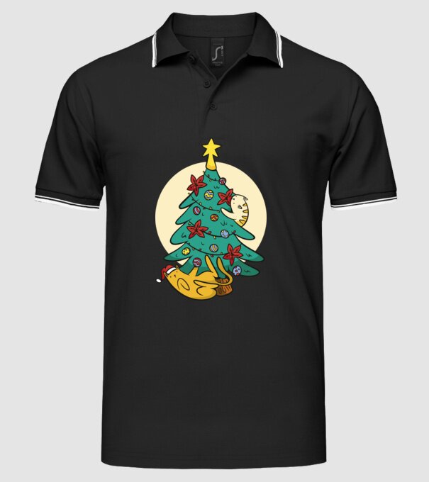 Crăciun cu pisică model negru pe tricou