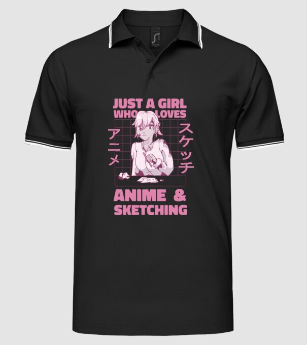 Doar o fată căreia îi place Anime și desenul model negru pe tricou