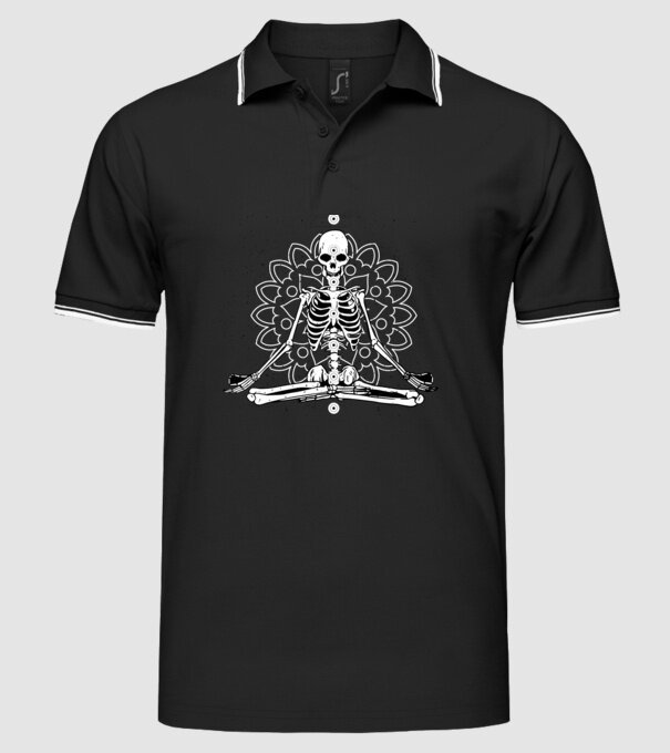 Schelet Yoga model negru pe tricou