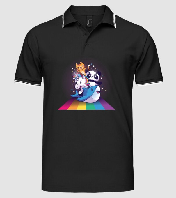 Animale drăguțe cu curcubeu model negru pe tricou