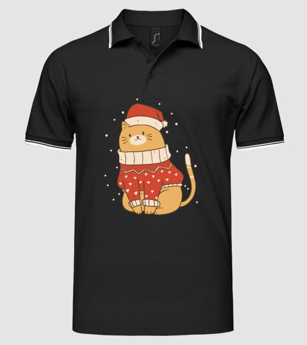 Pisică drăguță de Crăciun model negru pe tricou