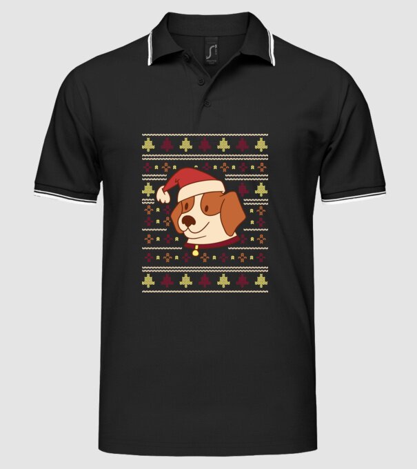 Pulover urât de Crăciun cu cățeluș drăguț model negru pe tricou