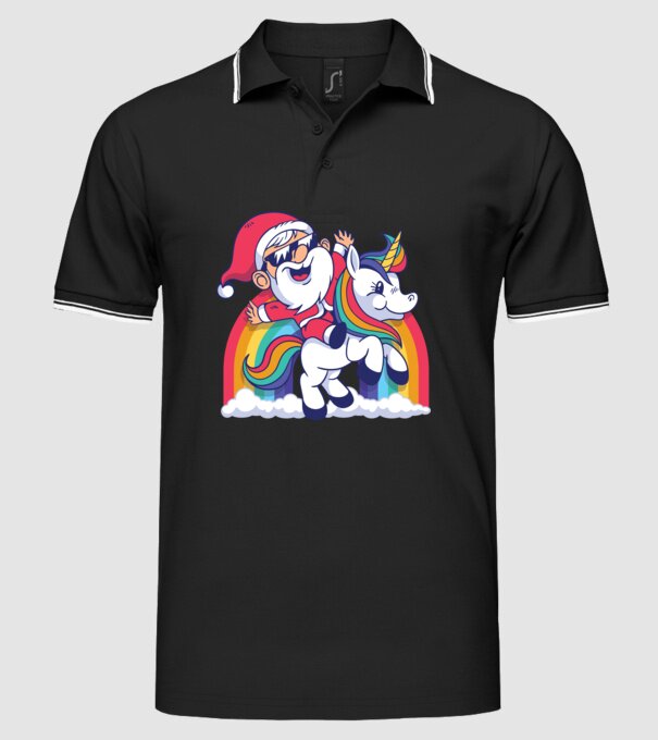 Moș Crăciun Drăguț Unicorn tricou model negru pe tricou