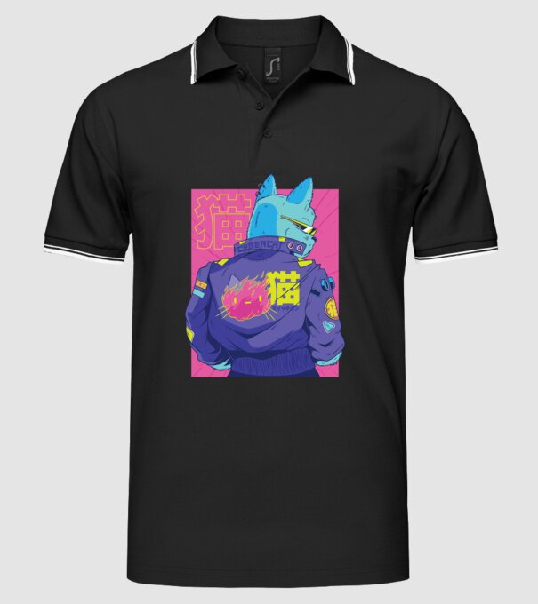 Pisică Cyberpunk model negru pe tricou