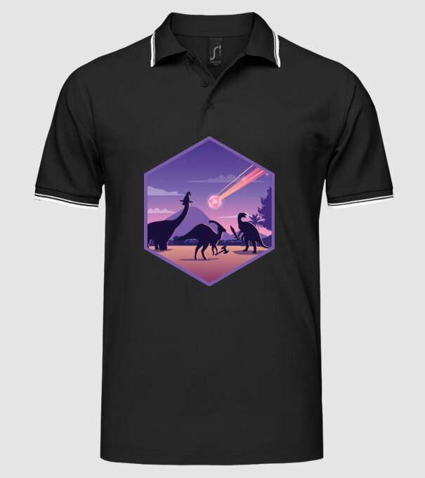 Dinozaur Meteor model negru pe tricou