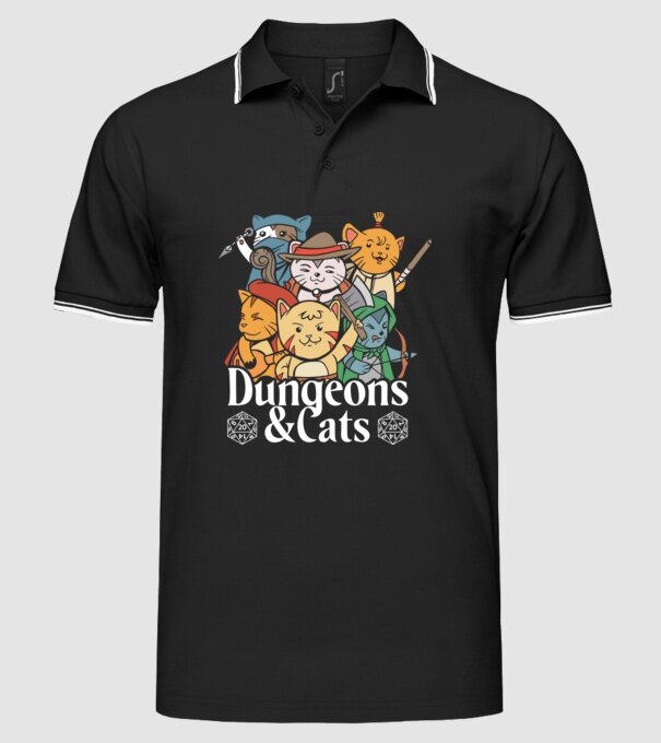 Dungeons and Cats - Joc de rol cu pisici model negru pe tricou