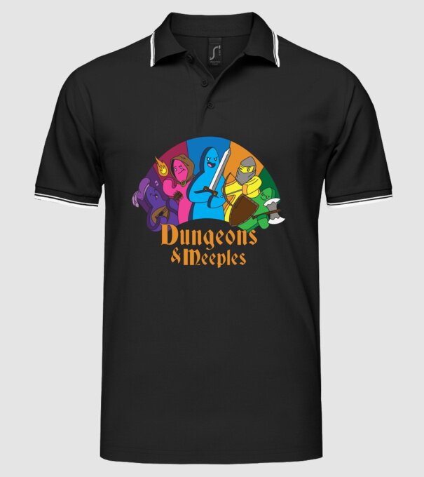 Dungeons Meeples model negru pe tricou
