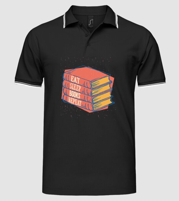 Eat Sleep Books Repeat Lectură model negru pe tricou