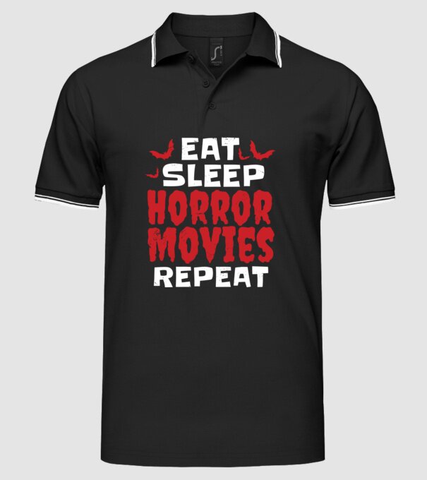 Eat Sleep Horror Movies Repeat model negru pe tricou