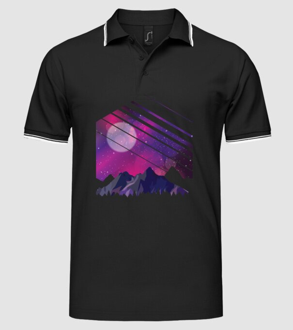 Noapte în munți cu stele model negru pe tricou