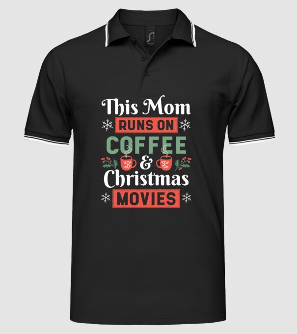 Această mamă funcționează cu cafea și filme de crăciun model negru pe tricou