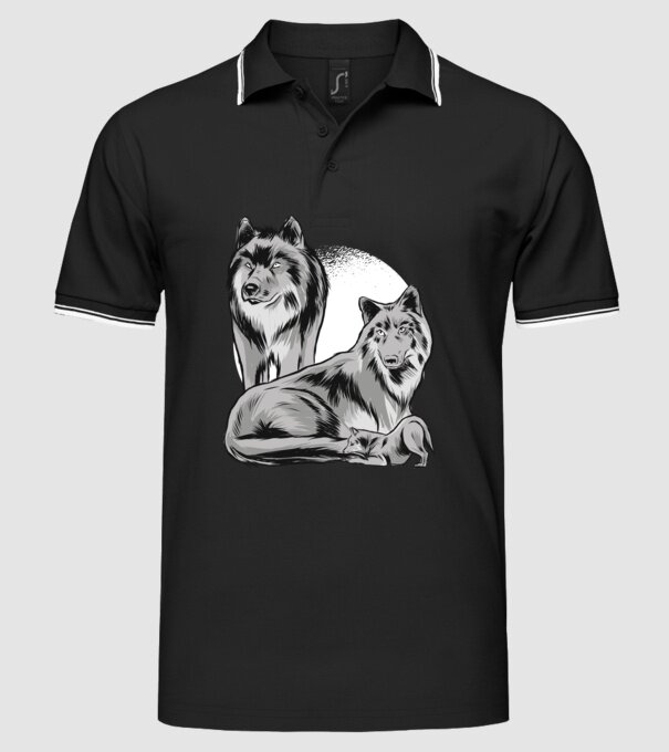 Familie de lupi model negru pe tricou