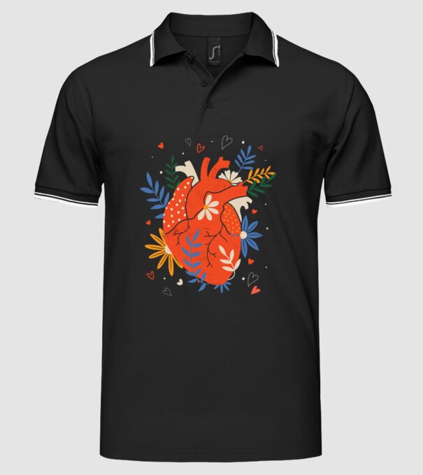 Inimă Floral model negru pe tricou