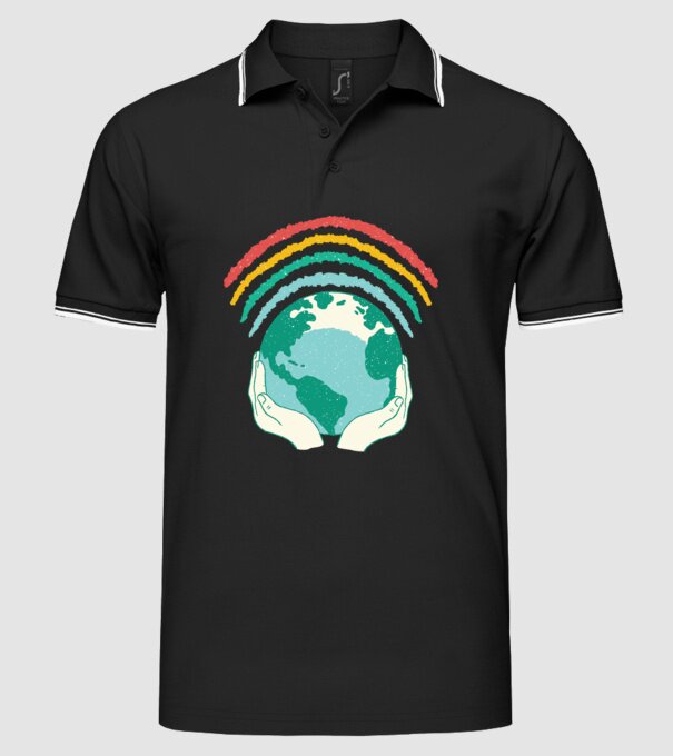 Pământ Wifi Curcubeu model negru pe tricou