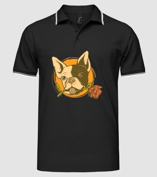 Bulldog francez cu trandafir model negru pe tricou